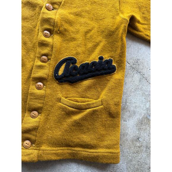 1950s Mustard Yellow 'Acacia' Virgin Wool Womens Knit Cardigan Size Small - Picture 4 of 8
